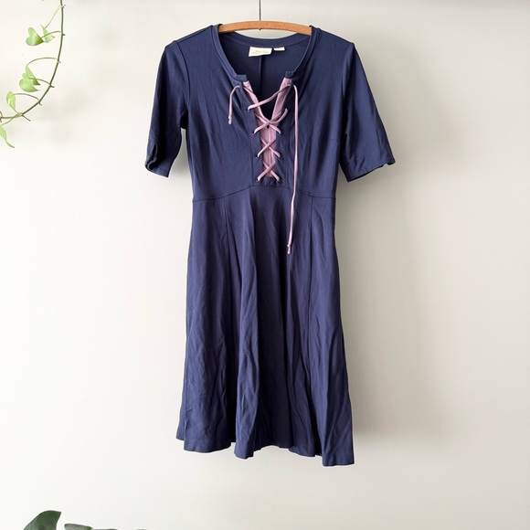 Maeve Anthropologie Lace up Skater dress‎ pocket XL - Picture 1 of 4